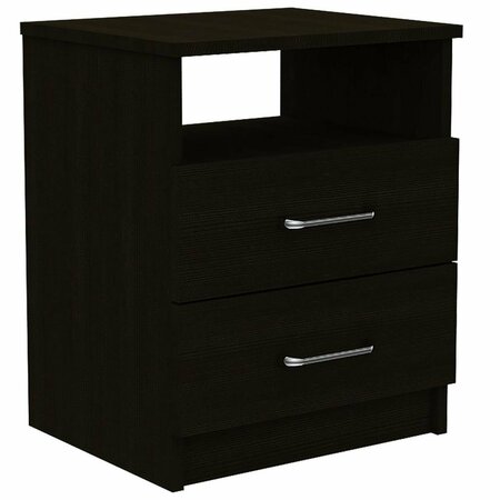 HOMEROOTS Brown Open Compartment Two Drawer Nightstand, Black 453293